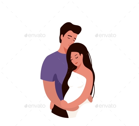 Man Hugging and Kissing Pregnant Woman
