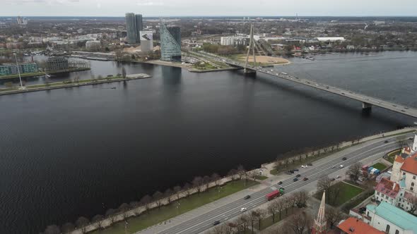 Daugava river of Riga aerial view