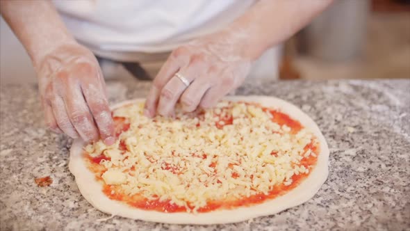 Real Pepperoni Pizza, Cooking Method, Italian Cook Makes Real Italian Pizza From the Dough with His