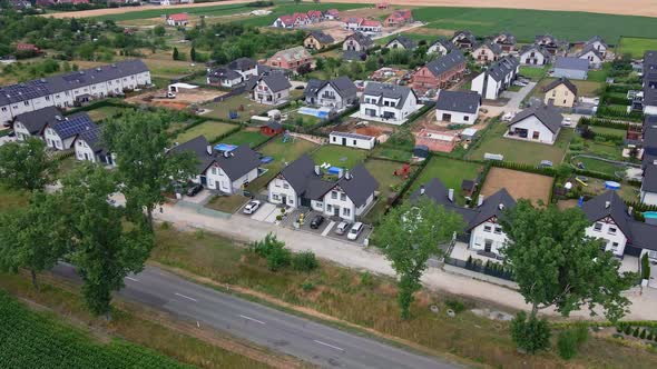 Aerial View of Suburban Neighborhood in Small Town