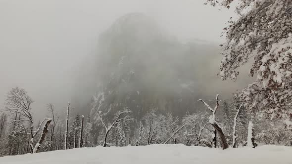 Time lapse of a snowy winter landscape in Yosemite National Park