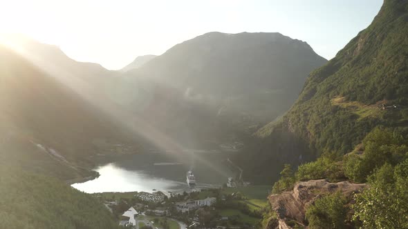 Fjord Geirangerfjord With Cruise Ship, Norway. Timelapse