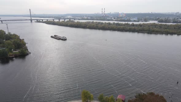 Dnipro River Near Kyiv City, Ukraine Aerial View. Dnieper, Kiev