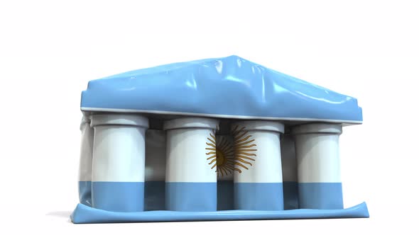 Deflating Bank or Government Building with Flag of Argentina