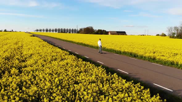 Longboarding on road with rapsmark on both sides. South Sweden part7