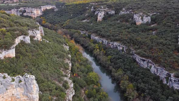 Aerial View of Ebro River Canyon in Burgos Province, Castilla y Leon, Spain .