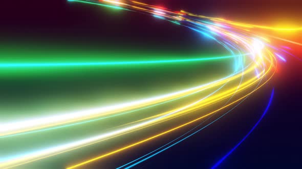 3d Vj Loop Abstract Background with Futuristic Flow of Multicolor Glow Lines