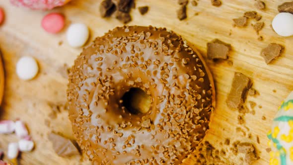 Chocolate Marshmello and Candy Donuts on a Retro Baking Tray