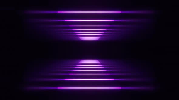 Purple Gradient Led Neon Lines with Reflection in Dark Corridor Tunnel 3D Render Animation