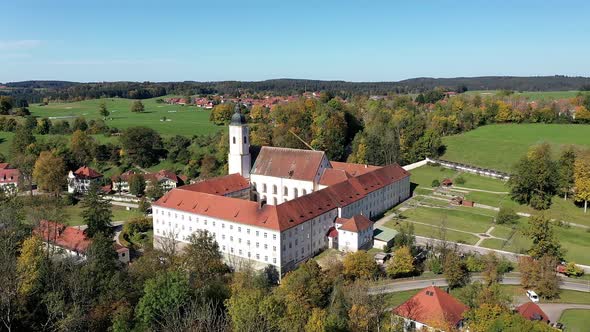 Aerial view of a monastery, Salesian Sisters monastery, Dietramszell