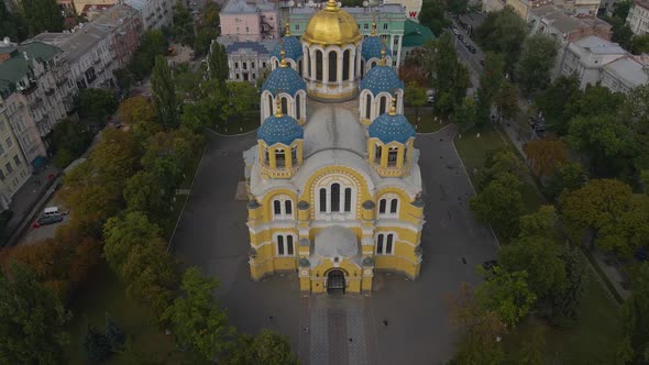 Aerial Footage of a Beautiful Church in Kyiv Saint Vladimirs Cathedral