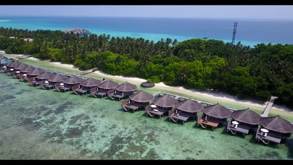 Aerial view tourism of marine resort beach lifestyle by aqua blue sea and bright sandy background of