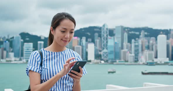 Woman Use of Mobile Phone in Hong Kong City