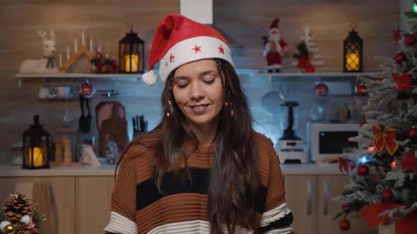 Cheerful Festive Woman Smiling Because of Winter Season