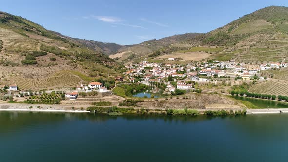 Aerial View of Village on the Hills Overlooking the Douro River