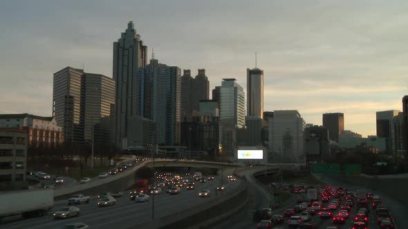 Static, extremely sped up shot of traffic on the freeway in Atlanta, Georgia.