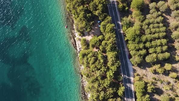 Aerial view of vehicles driving on a road, Zadar, Croatia.