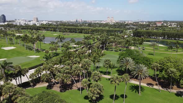 perfectly maintained golf course in West Palm Beach, Florida drone view