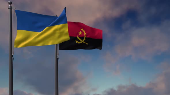 Angola Flag Waving Along With The National Flag Of The Ukraine - 4K