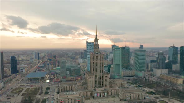 Busy Warsaw City Centre with Palace of Culture and Science and Other New Skyscrapers in the View