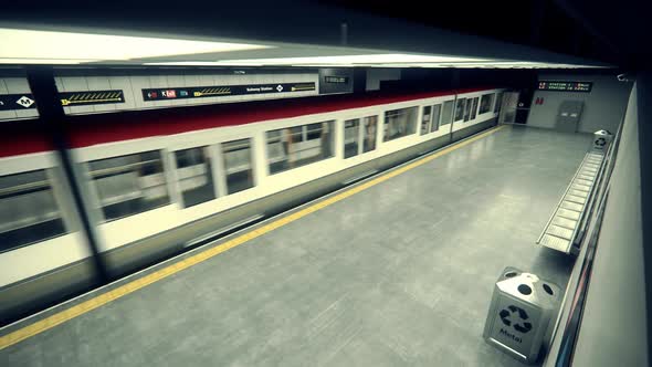 Empty Subway Train Arriving to platform in Underground Station. Transportation