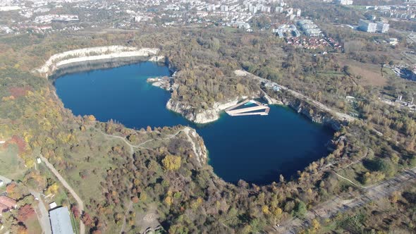 Aerial view of Zakrzowek quarry in Krakow, Poland, Europe
