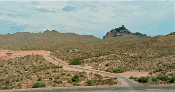 Panoramic View of Desert Valley Mountains Landscape with Cactus in the Arizona United States