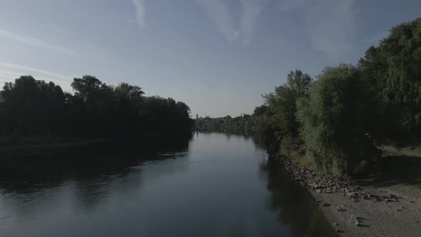 Aerial flight over the old town of Regensburg