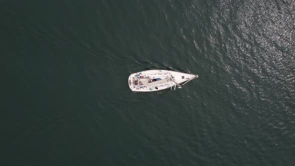 Top View of a Boat Sailing in the Lake