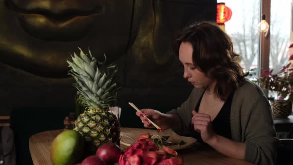 The Girl is Happy to Eat a Hot Salad