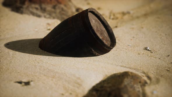 Old Wooden Barrel on the Beach