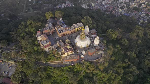 Looking down at Swayambhunath Stupa from aerial view