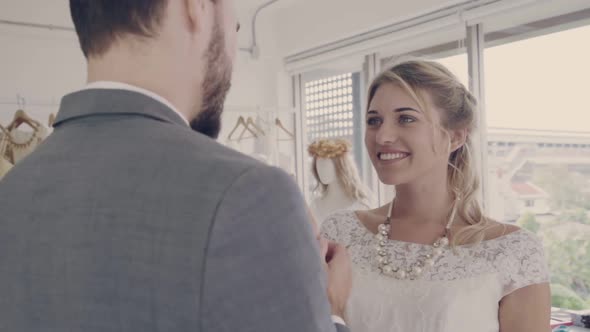 Happy Bride and Groom in Wedding Dress Prepare for Married in Wedding Ceremony