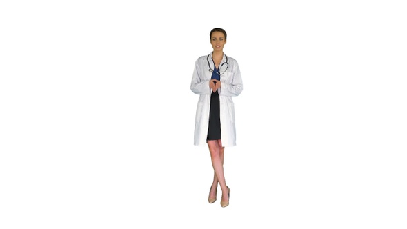 Young Professional Woman Doctor Wear Uniform with Stethoscope