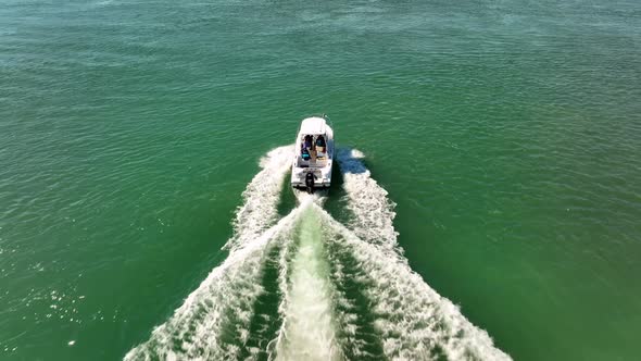 Aerial Drone Video Automatic Active Tracking Boat In Water