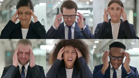 Collage of Young Business People Having Headache