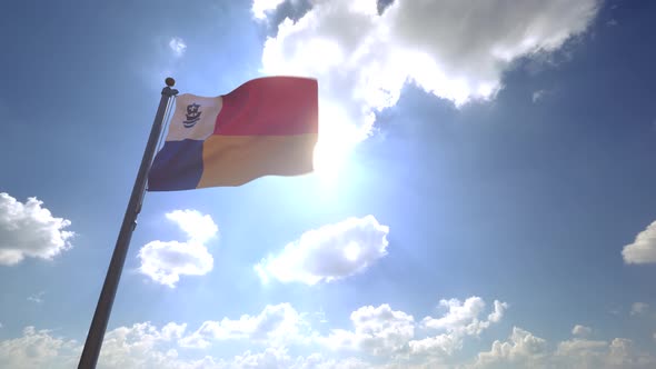 Almere City Flag (Netherlands) on a Flagpole V4 - 4K