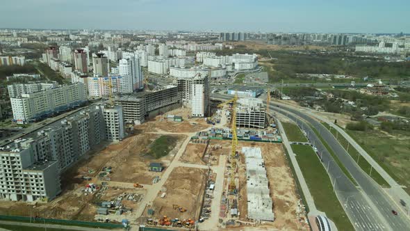 Large construction site. Construction of modern multi-storey residential buildings