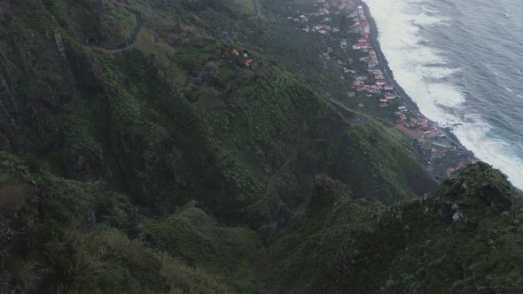 Aerial drone view of Paul do Mar from Faja da Ovelha in Madeira