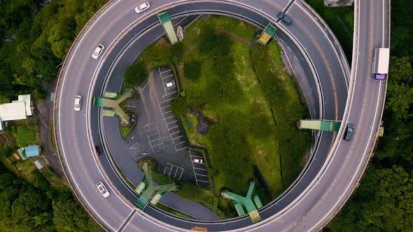 Aerial view of a circulous road on the Izu peninsula, Japan.