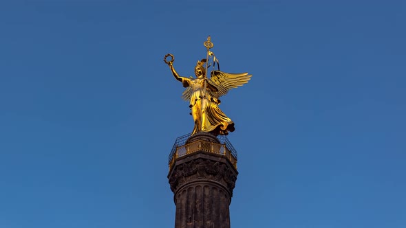 Day Hyper Lapse of Victory Column in Autumn at sunset, Berlin, Germany