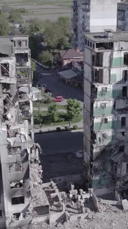 Vertical Video of a Destroyed House During the War in Ukraine