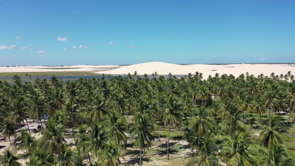 Brazilian landmark rainwater lakes and sand dunes. Jericoacoara Ceara.