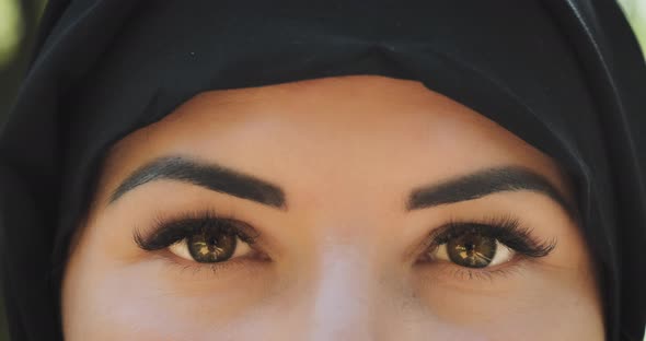 Happy Eyes Muslim Woman Closeup