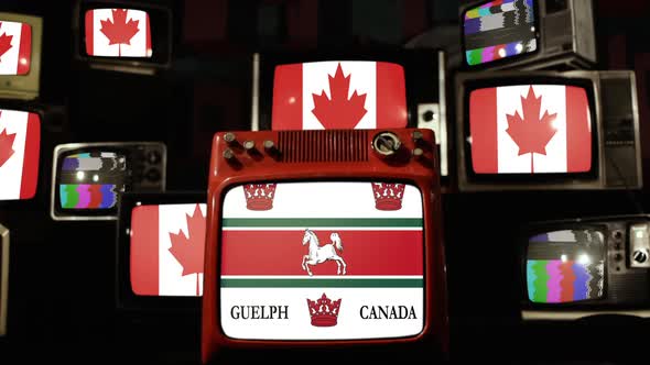 Flag of the City of Guelph and Flags of Canada on Retro TVs.