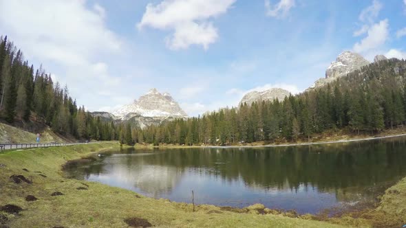 Lake Pragser Wildsee Located in South Tyrol City in Italy, Timelapse of Clouds