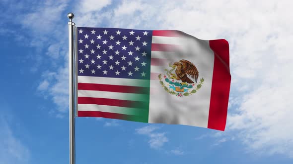 Flag of the United States And Mexico with Sky Background