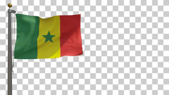 Senegal Flag on Flagpole with Alpha Channel - 4K