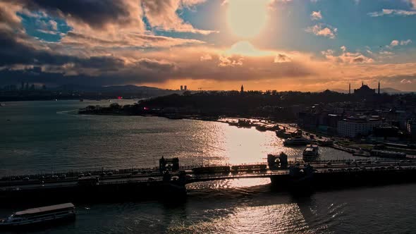 Istanbul Ferry Eminonu- Istanbul at Sunset Traffic