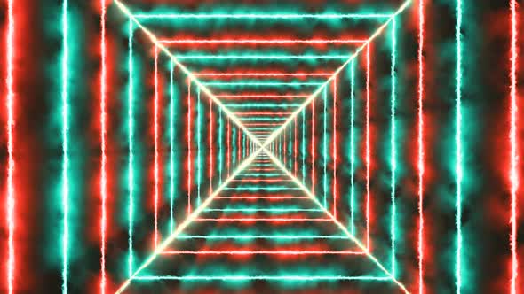 Red Cyan Fire Square Tunnel Animated Background
